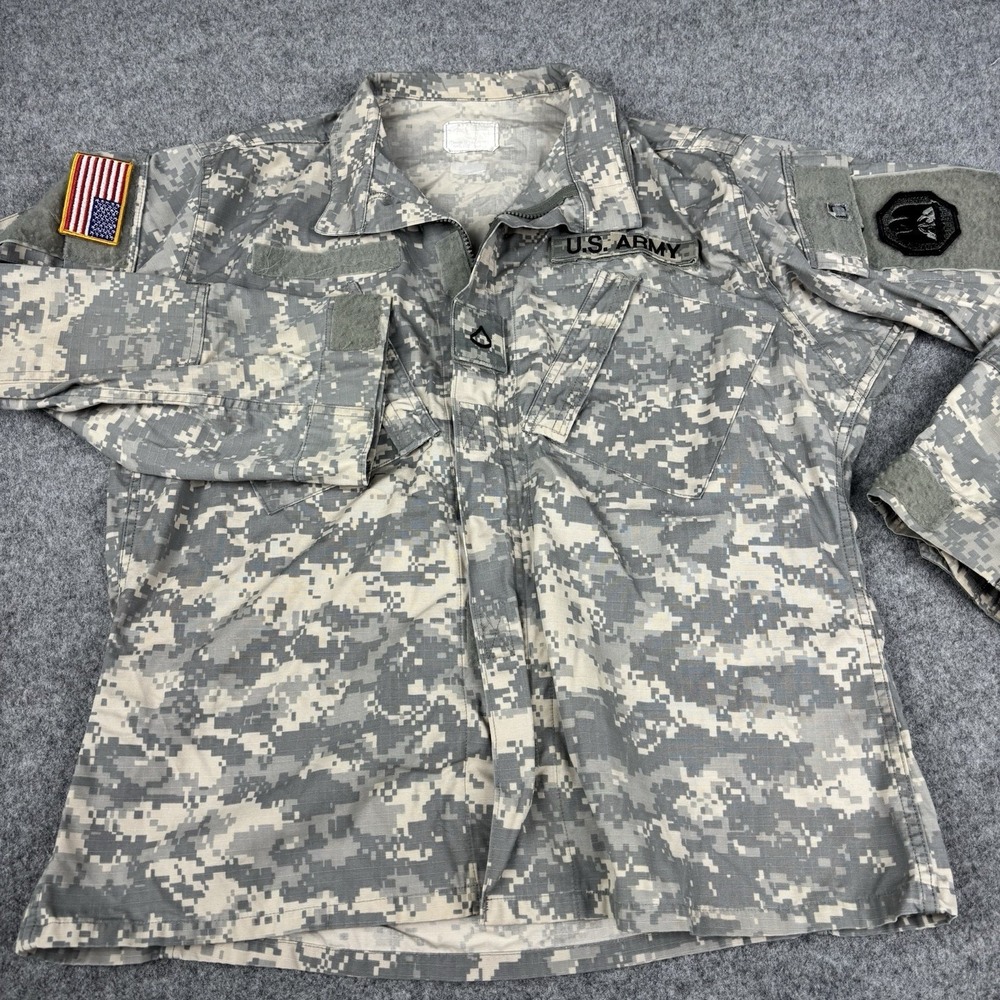 Army Combat Jacket Large Ripstop Tactical Digital Camo Military US Flag Patches